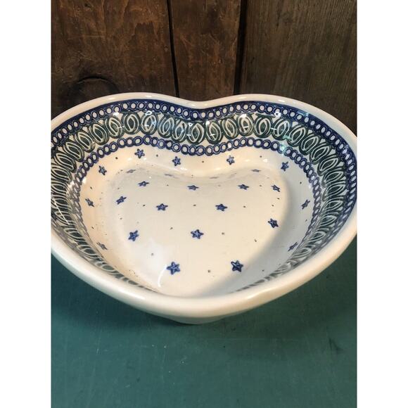 Polish Pottery Heart Shaped Bowl Ceramika Artystyczna Plaque Stars - Picture 3 of 6